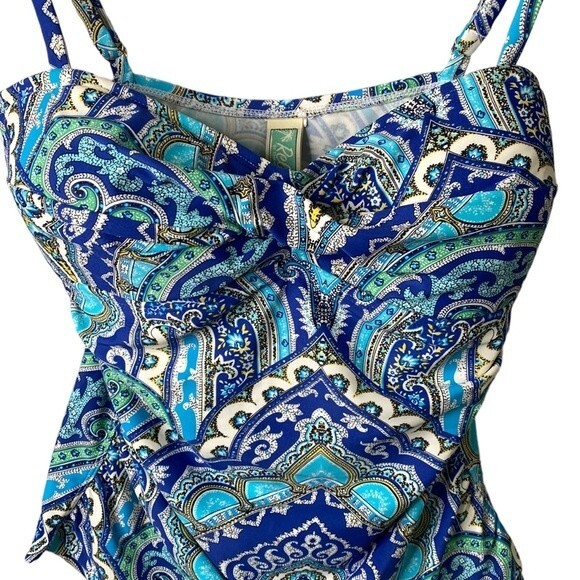 Tommy Bahama Relax Paisley Floral Tankini Swimsuit Adjustable Straps Padded Ruch - Picture 4 of 13